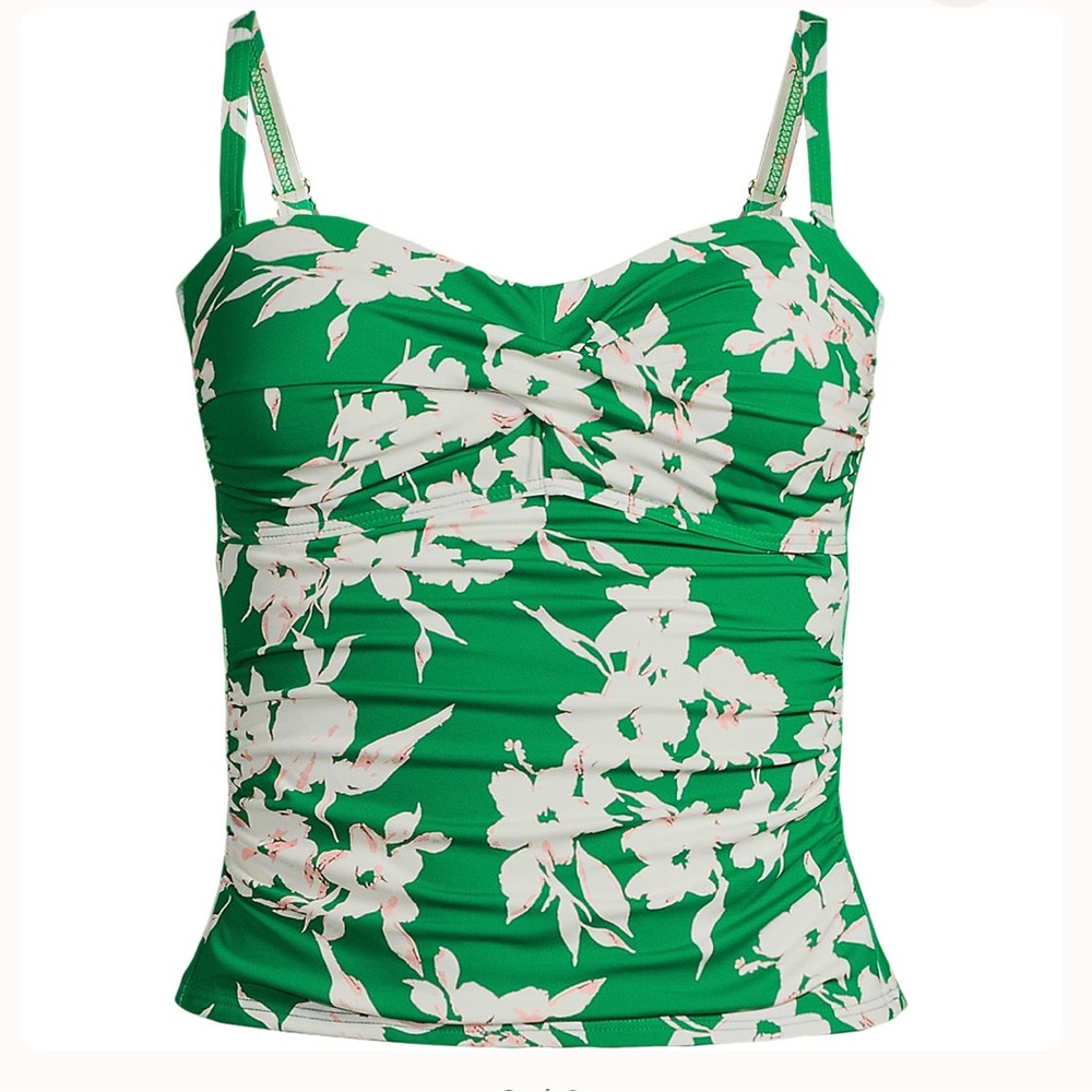 Lands’ End Green Floral Tankini Top Size 10 NWT
